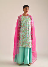 Gulaab Kurta Lehenga Set - Mint Green