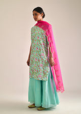 Gulaab Kurta Lehenga Set - Mint Green