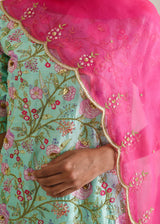Gulaab Kurta Lehenga Set - Mint Green