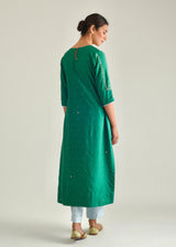 Gathered Kurta Set - Emerald Green