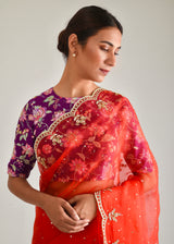 Vari Scallop Saree Blouse Set - Tangerine Orange