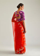 Vari Scallop Saree Blouse Set - Tangerine Orange