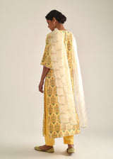Mughal Kurta Organza Dupatta Set - Yellow