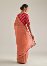Badra Saree Tircha Blouse Set - Salmon Peach
