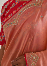 Badra Saree Tircha Blouse Set - Salmon Peach