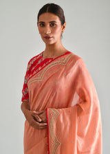 Badra Saree Tircha Blouse Set - Salmon Peach