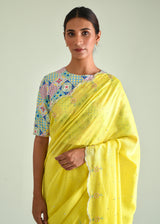 Megh Scallop Saree Capri Blouse Set - Lime Yellow