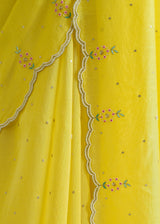 Megh Scallop Saree Capri Blouse Set - Lime Yellow