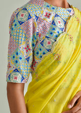Megh Scallop Saree Capri Blouse Set - Lime Yellow