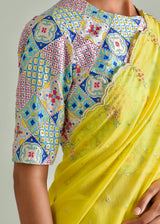 Megh Scallop Saree - Lime Yellow
