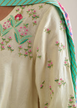 Bageecha Kurta Printed Dupatta Set - Off-White