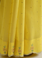 Megh Scallop Saree Gulaab Blouse Set - Lime Yellow