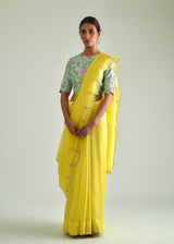 Megh Scallop Saree Gulaab Blouse Set - Lime Yellow