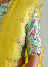 Megh Scallop Saree Gulaab Blouse Set - Lime Yellow