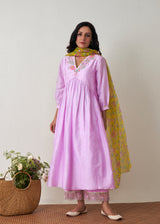 Kanji Gathered Kurta Set - Mauve