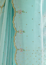 Megh Scallop Saree - Aqua Blue