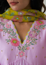 Kanji Gathered Kurta Set - Mauve