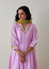 Kanji Gathered Kurta Set - Mauve