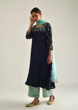 Bageecha Kurta Organza Dupatta Set - Pebble Black