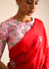 Applique Saree - Red