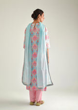 Ogee Kurta Set - Blue Pink