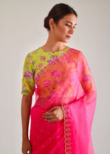 Shell Scallop Saree Blouse Set - Fuchsia Pink