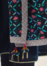 Bageecha Kurta Printed Dupatta Set - Pebble Black