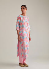 Ogee Kurta Set - Blue Pink