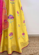 Jacobean Applique Lehenga Set - Mustard Yellow