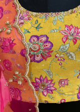 Jacobean Applique Lehenga Set - Mustard Yellow