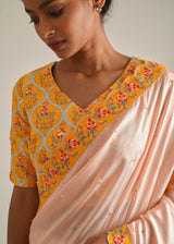 Printed Scallop Border Saree Blouse Set - Peach