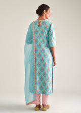Ogee Kurta Set - Turquoise Blue