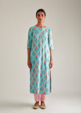 Ogee Kurta Set - Turquoise Blue