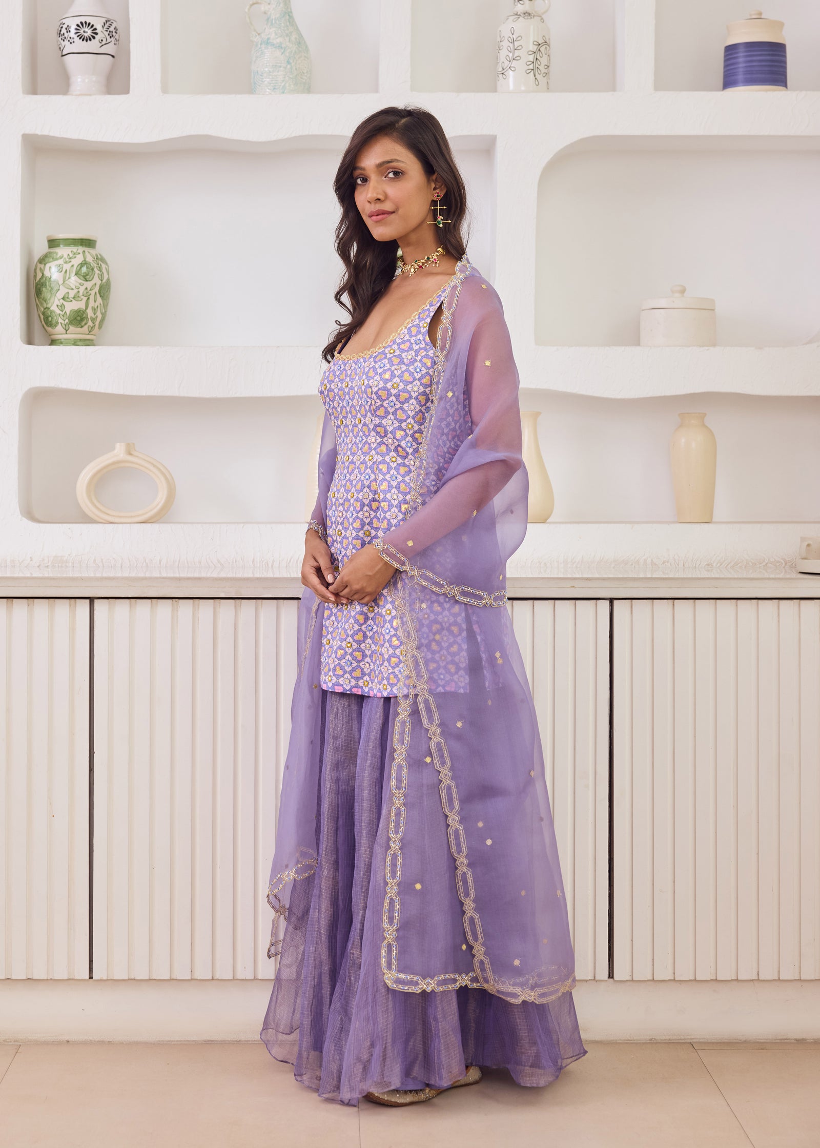 purple sharara dress Purple Solid Organza Sharara Set with Dupatta