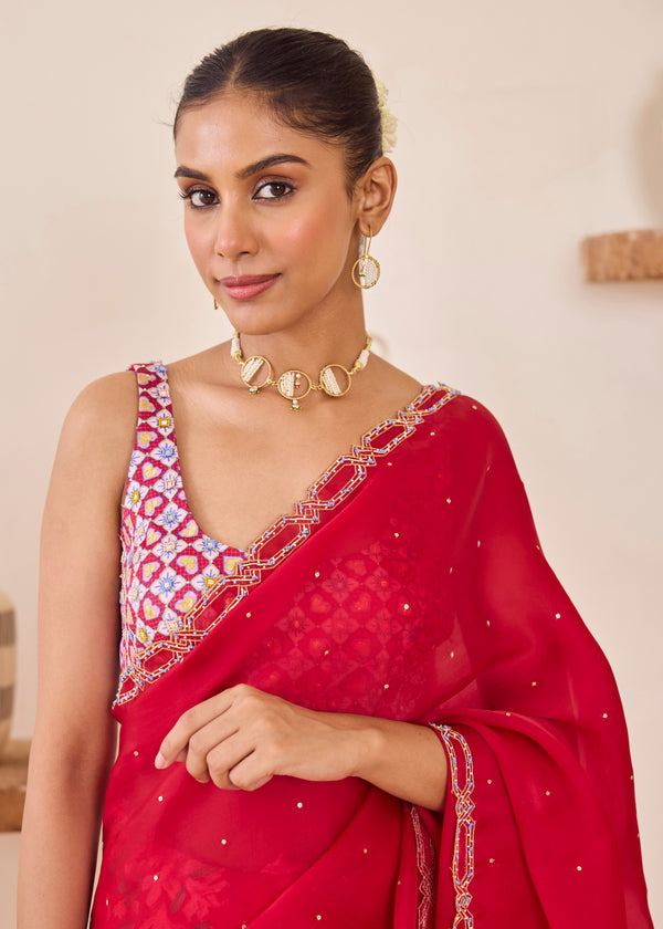 SASHA SAREE - VERMILION RED