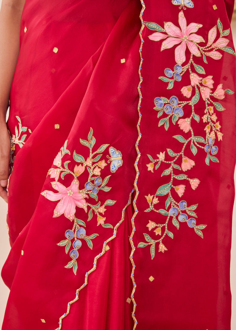 RAAG SAREE - VERMILION RED