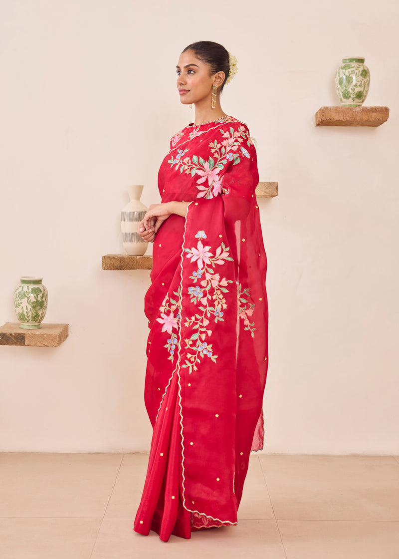RAAG SAREE - VERMILION RED
