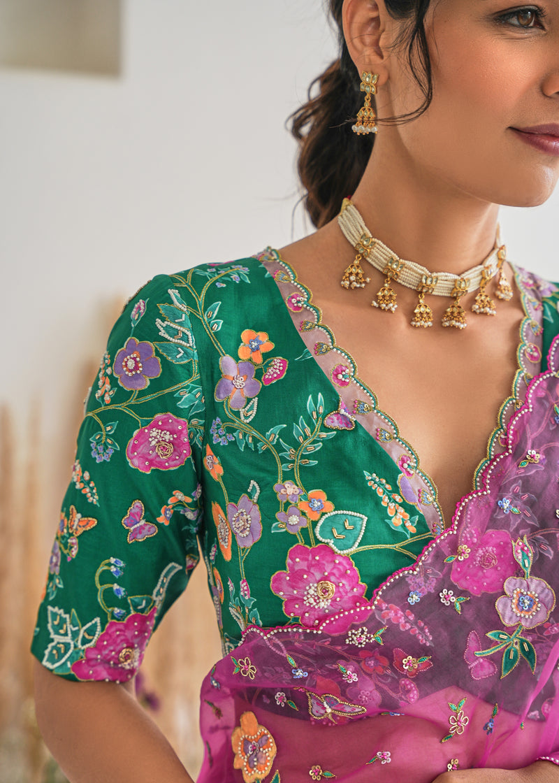 CHANDNI PAHWA IN OUR Avril Saree Blouse Set - Magenta
