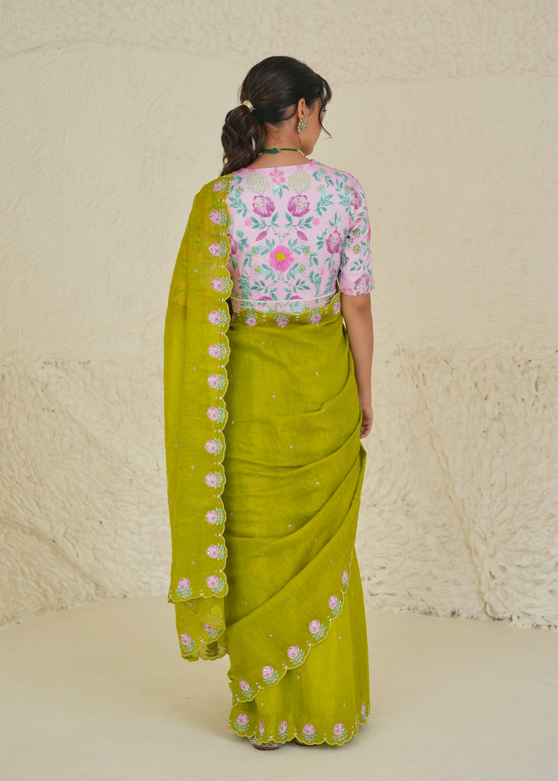 Ichika Tissue Saree - Lime Green