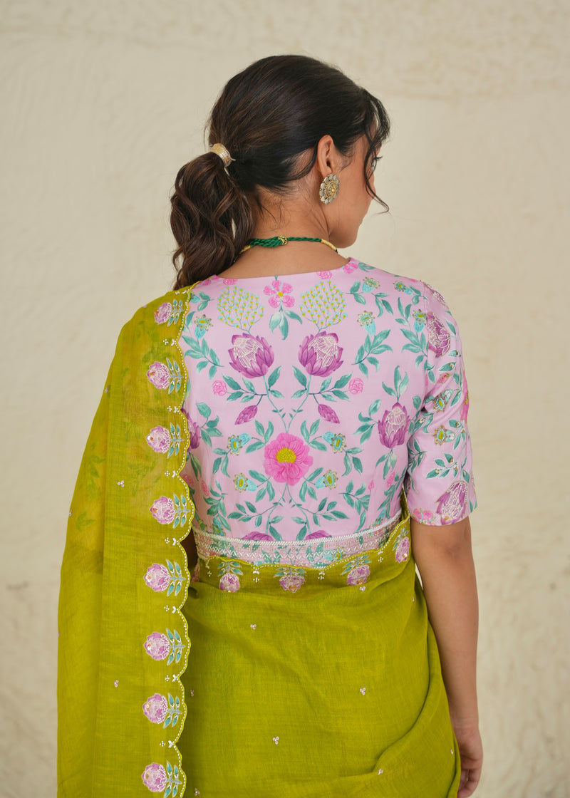 Ichika Tissue Saree - Lime Green