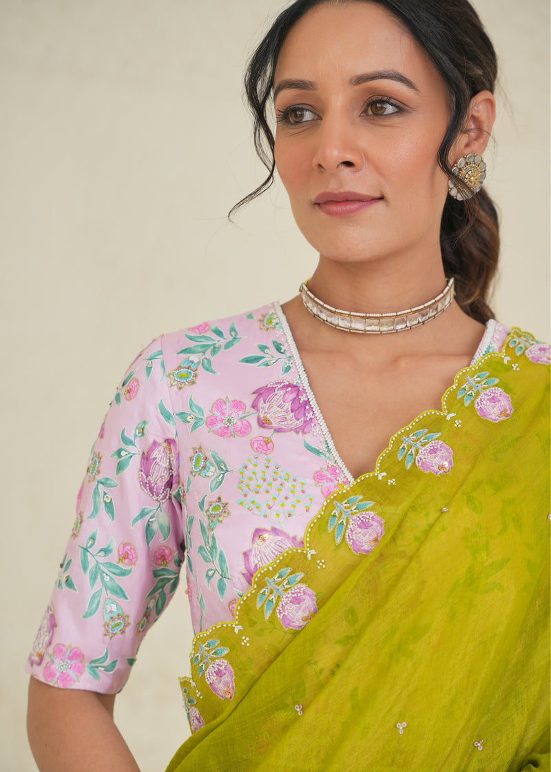 Ichika Tissue Saree - Lime Green