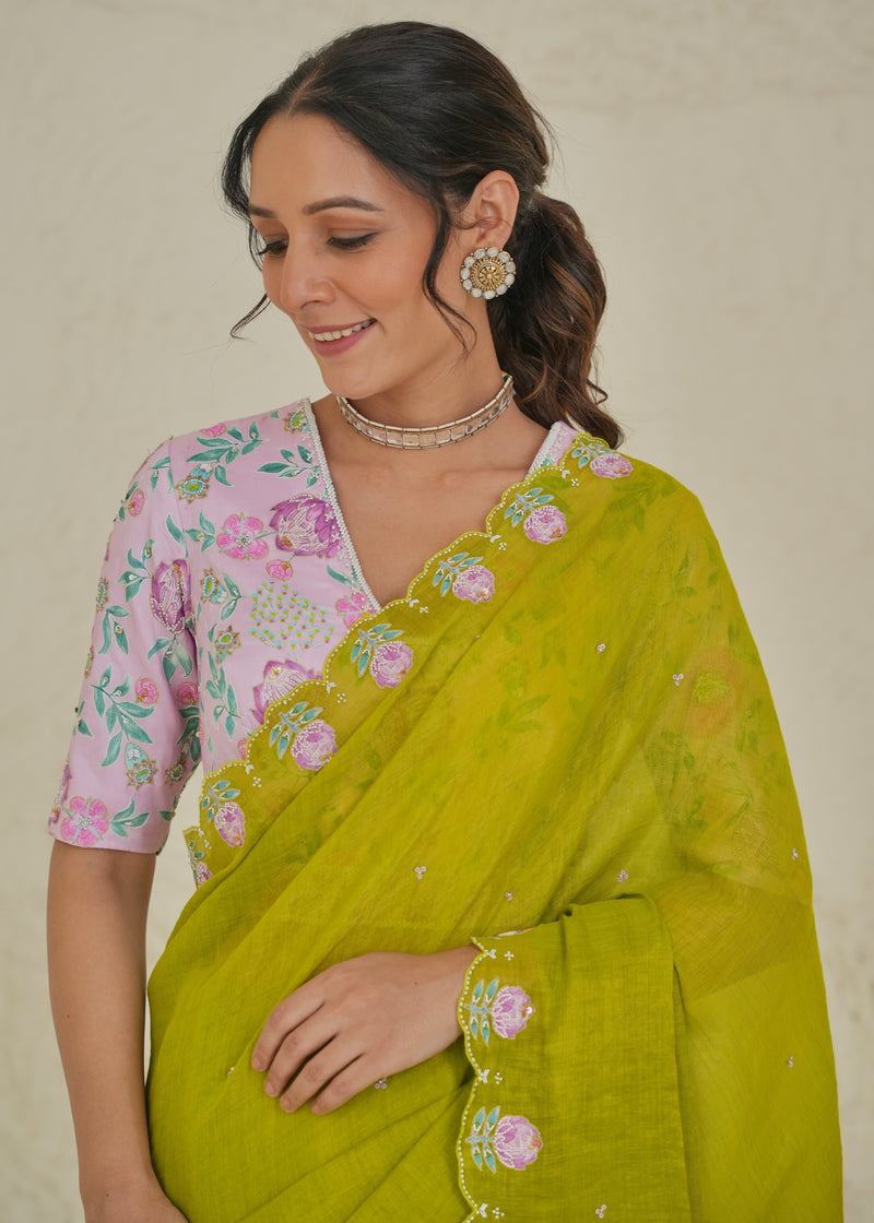 Ichika Tissue Saree - Lime Green