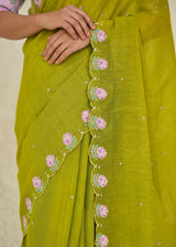Ichika Tissue Saree - Lime Green