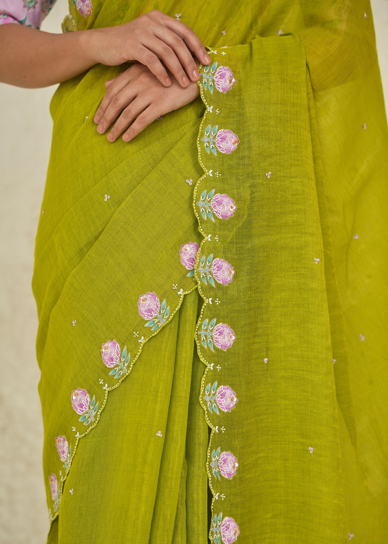 Ichika Tissue Saree - Lime Green