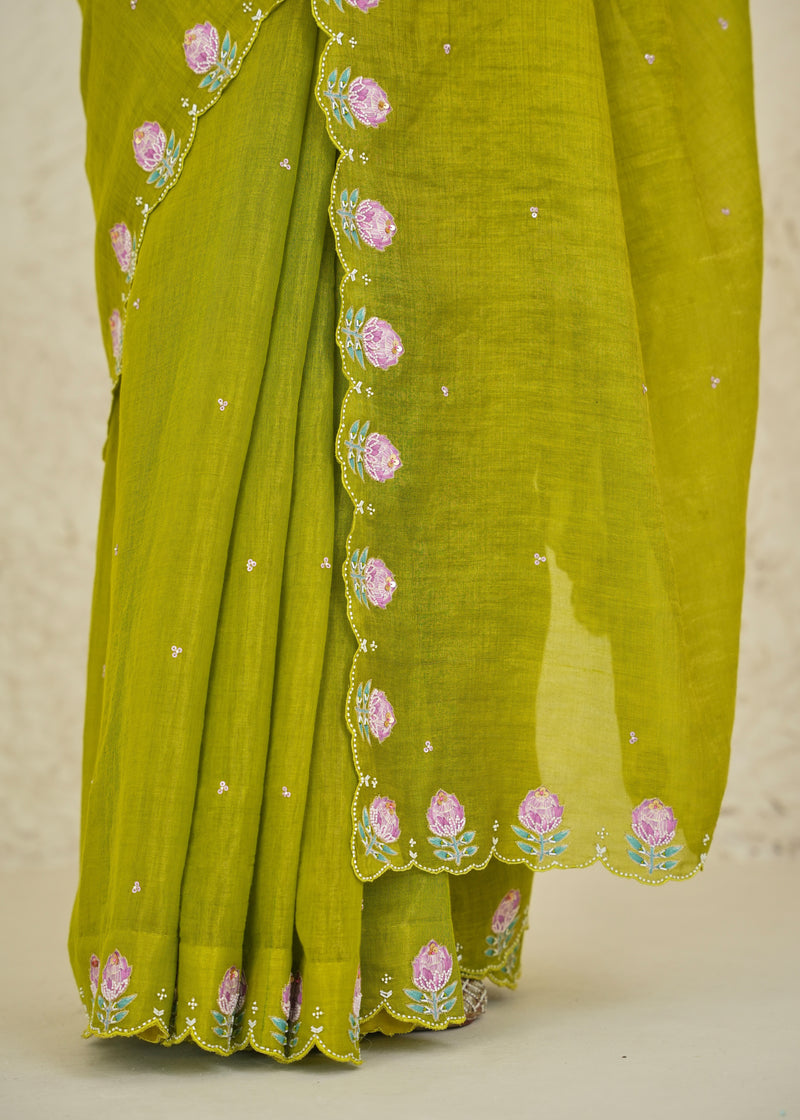Ichika Tissue Saree - Lime Green