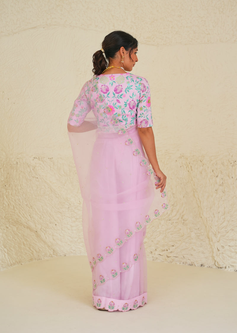 Ichika Saree Blouse Set - Rose Pink