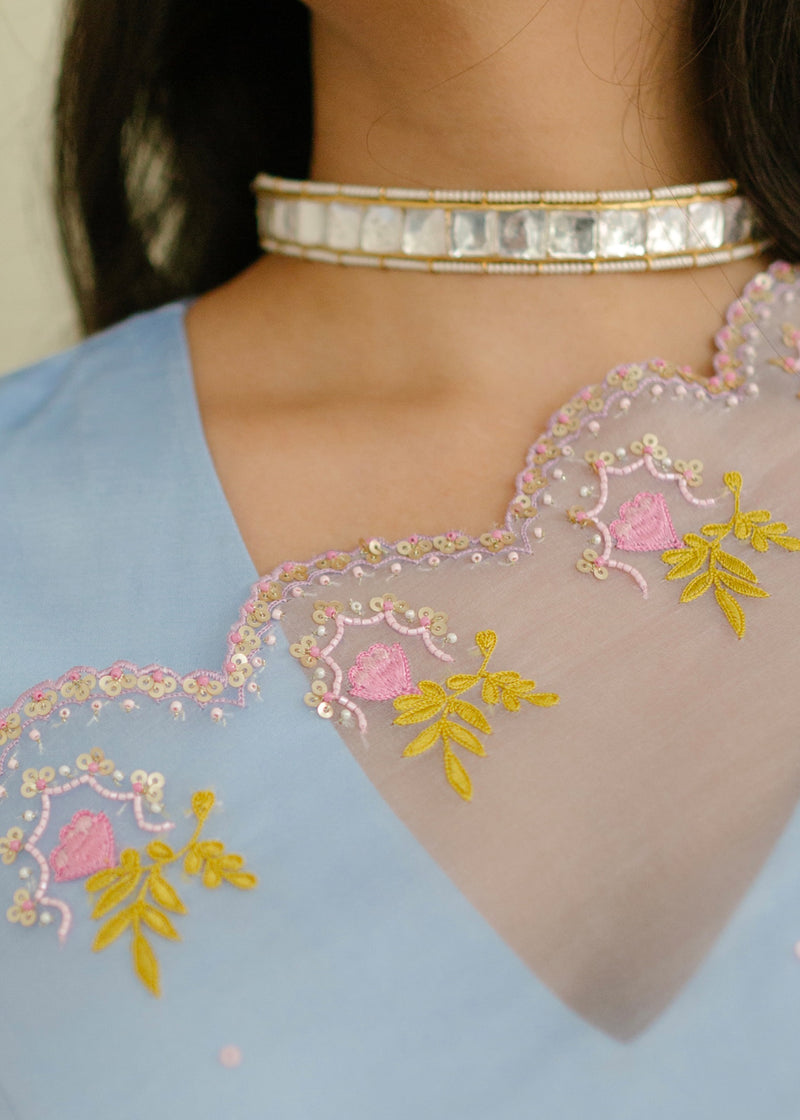 KALYANI PRIYADARSHAN IN OUR Resu Saree Meraki Blouse Set - Powder Blue