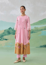 LUMEA COLOURBLOCK  KURTA SET - BLUSH PINK