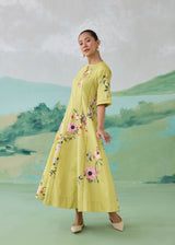 WILLOW DRESS WITH SLEEEVES - OLIVE YELLOW