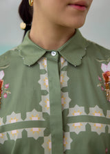 ARIA GRID SHIRT - OLIVE GREEN
